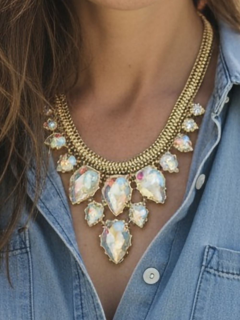 Vintage Kendra Scott Gold Plated Brass Necklace Iridescent Opalescent Stones